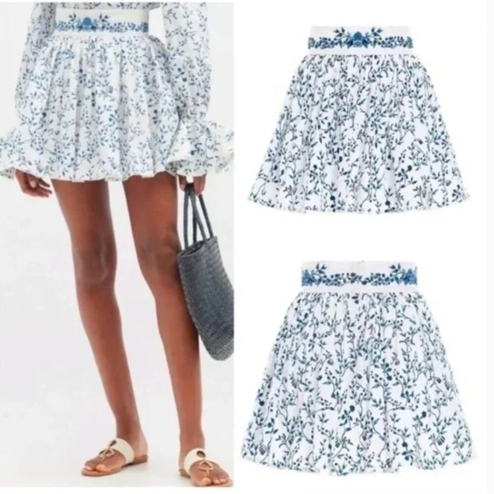 AGUA BENDITA Arandano Cotton Mini Skirt Acacias Blue White Floral, SMALL, NWT
